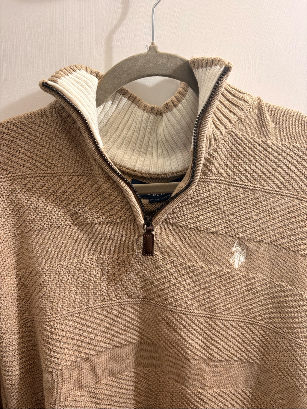 U.S. Polo Assn. Beige And Cream Half-Zip Textured Knit Sweater
